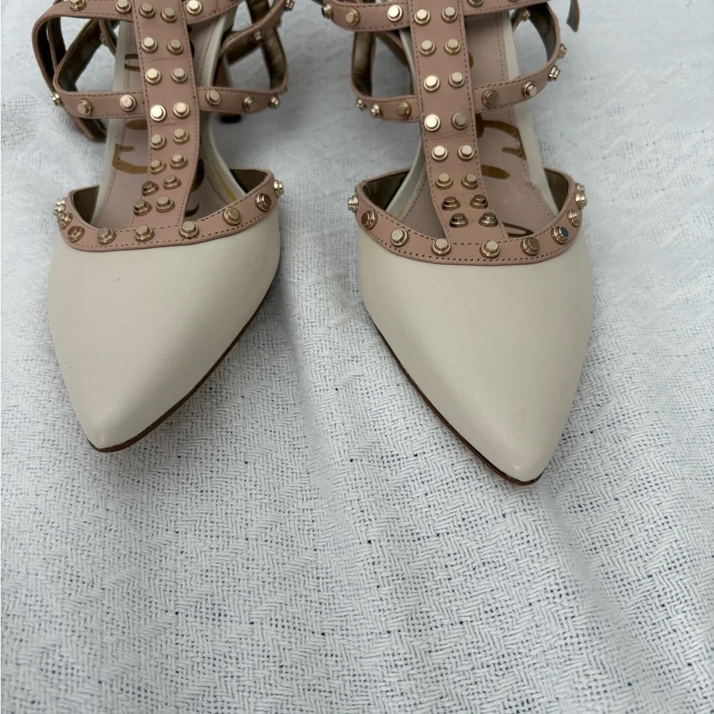 Sam Edelman Beige Studded 3 row Strappy Heels - Picture 2 of 7